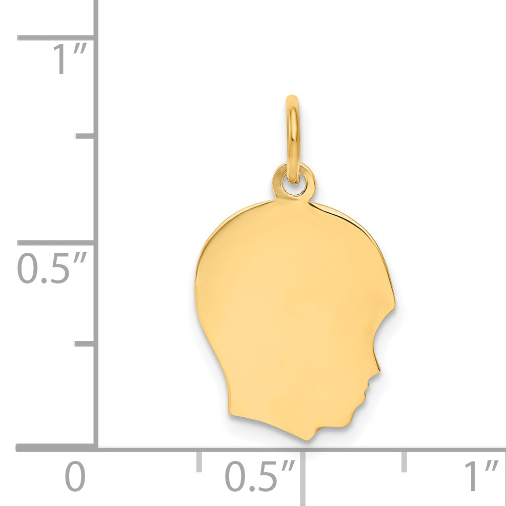 14k Yellow Gold 14k Plain Medium .009 Gauge Facing Right Engravable Boy Head Charm