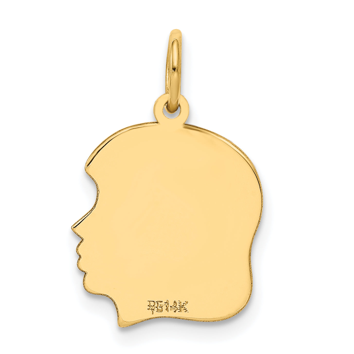 14k Yellow Gold 14k Plain Medium .009 Gauge Facing Right Engravable Girl Head Charm