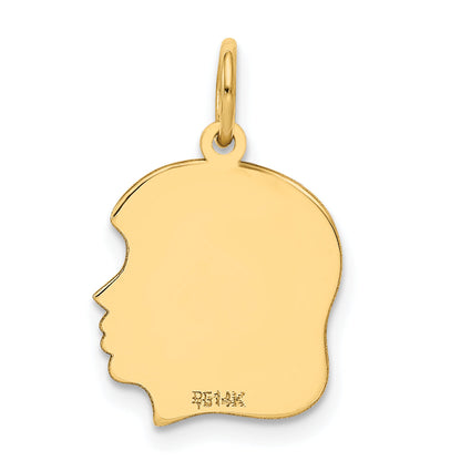 14k Yellow Gold 14k Plain Medium .009 Gauge Facing Right Engravable Girl Head Charm