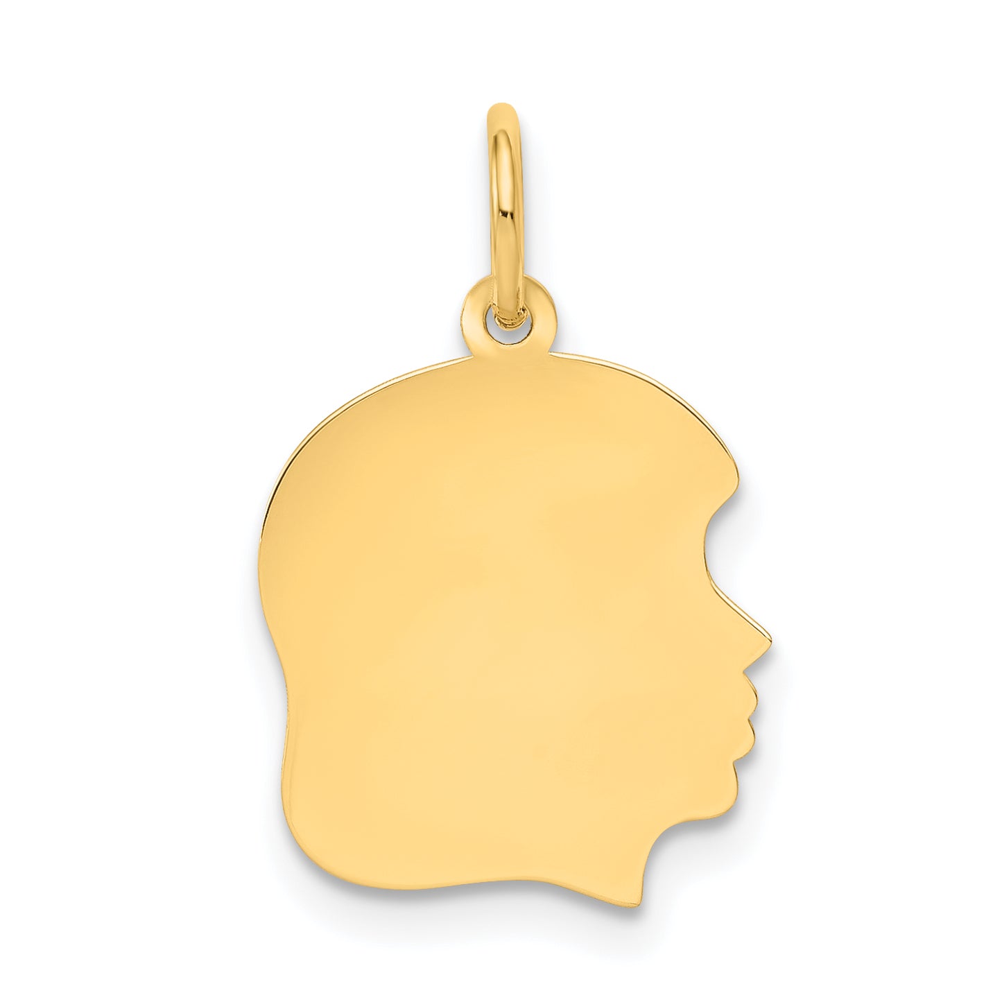 14k Yellow Gold 14k Plain Medium .035 Gauge Facing Right Engravable Girl Head Charm