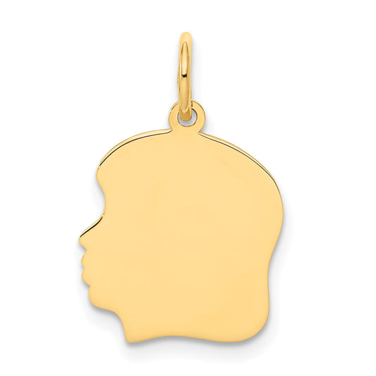 14k Yellow Gold 14k Plain Medium .013 Gauge Facing Left Engravable Girl Head Charm