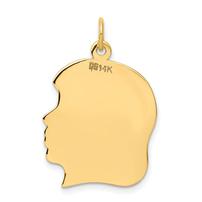 14k Yellow Gold 14k Plain Large .035 Gauge Facing Right Engravable Girl Head Charm