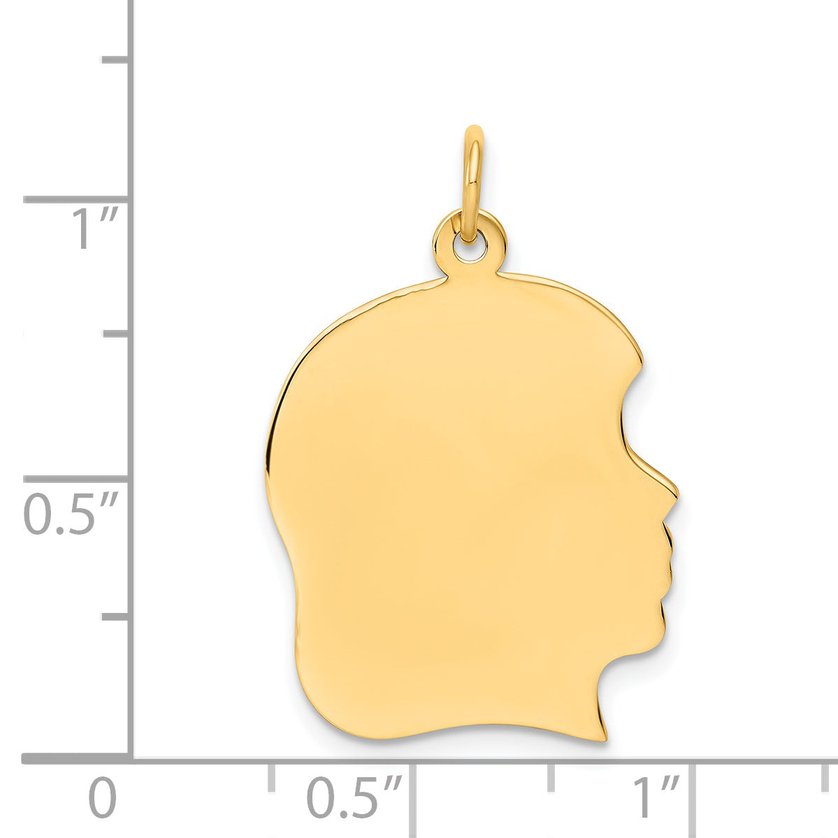 14k Yellow Gold 14k Plain Large .035 Gauge Facing Right Engravable Girl Head Charm