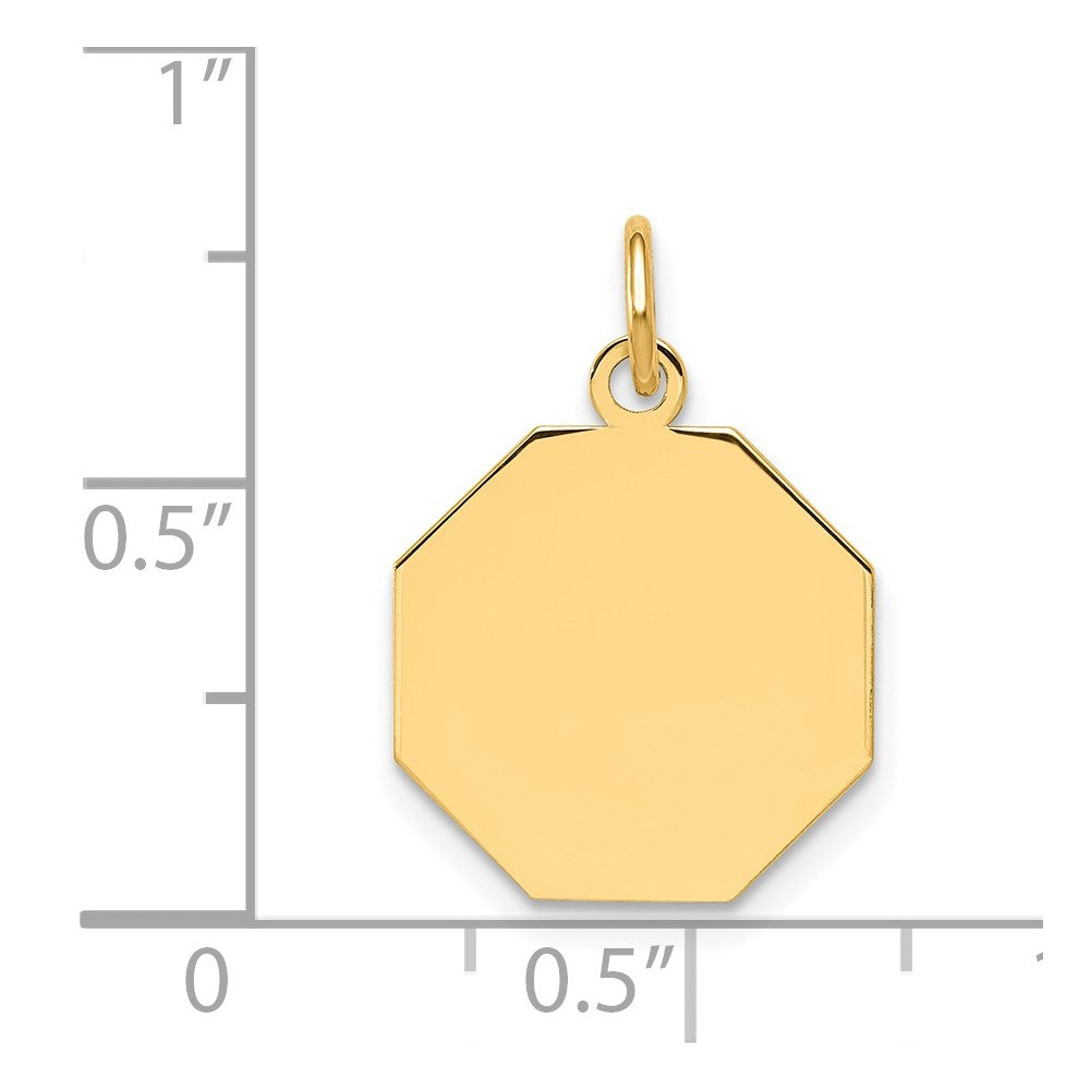 14K Yellow Gold Plain .018 Gauge Engravable Octagonal Disc Charm