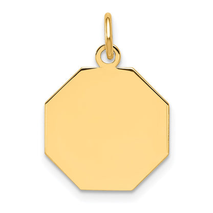 14K Yellow Gold Plain .018 Gauge Engravable Octagonal Disc Charm
