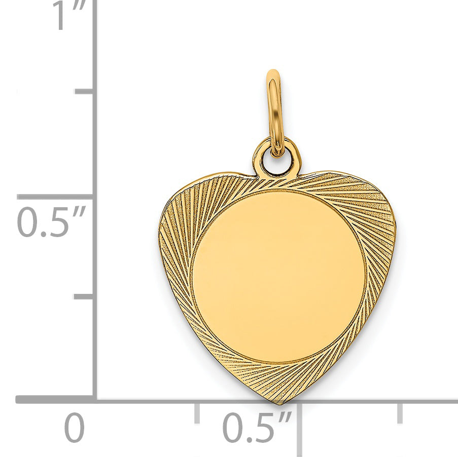 14k Yellow Gold 14k Etched .018 Gauge Engravable Heart Disc Charm