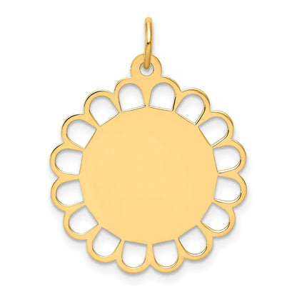 14k Yellow Gold 14k Plain .018 Gauge Engravable Flower Disc Charm
