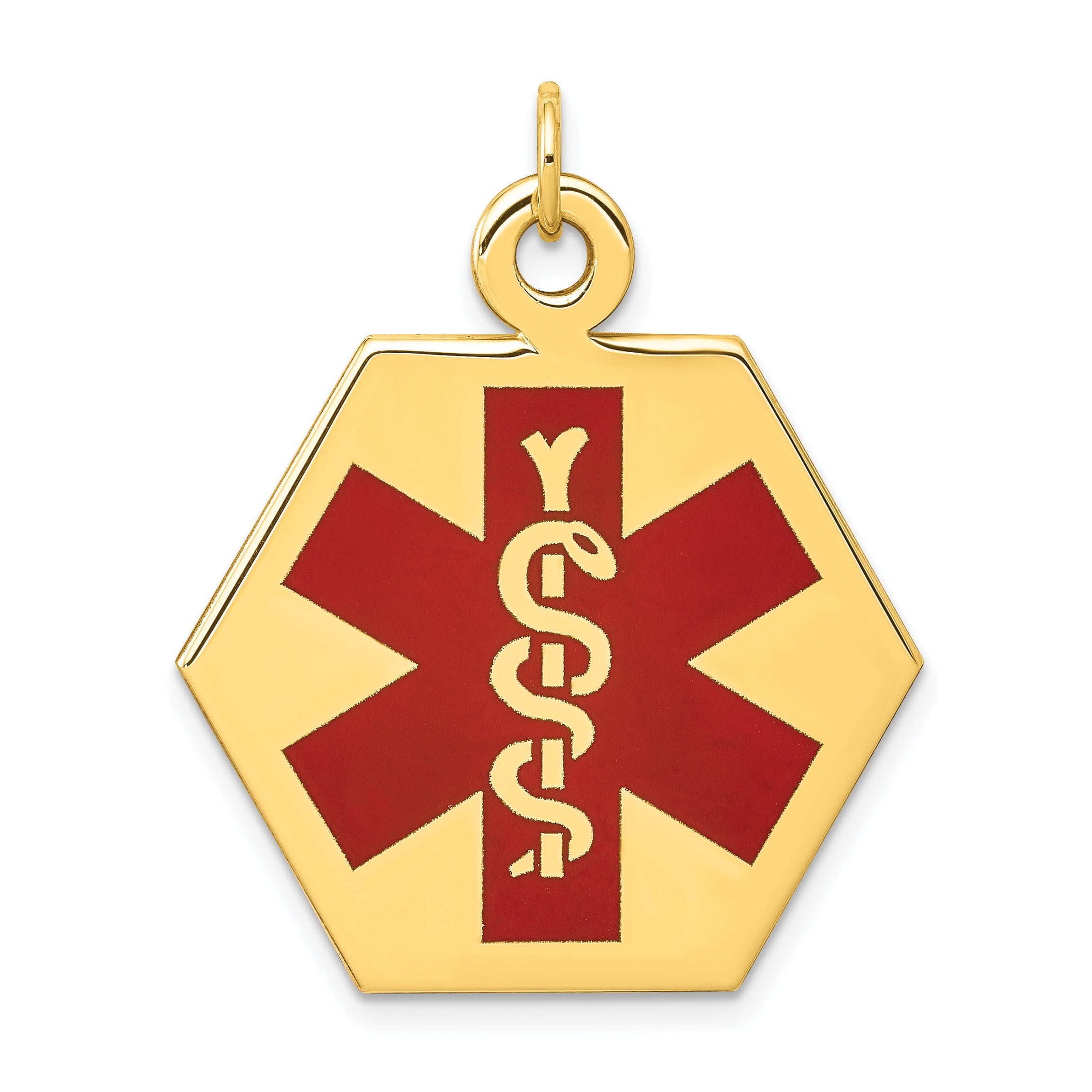 14k Yellow Gold 14k Red Enamel Medical Jewelry Pendant