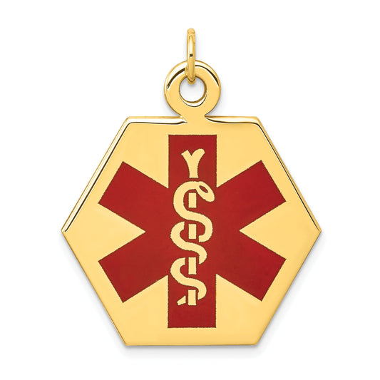 14k Yellow Gold 14k Red Enamel Medical Jewelry Pendant