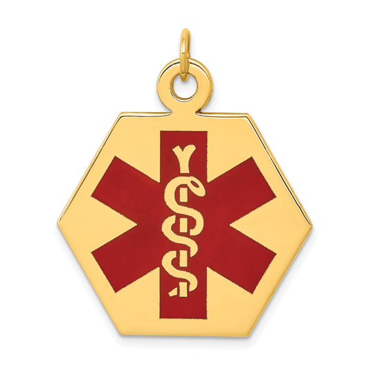 14k Yellow Gold 14k Red Enamel Medical Jewelry Pendant