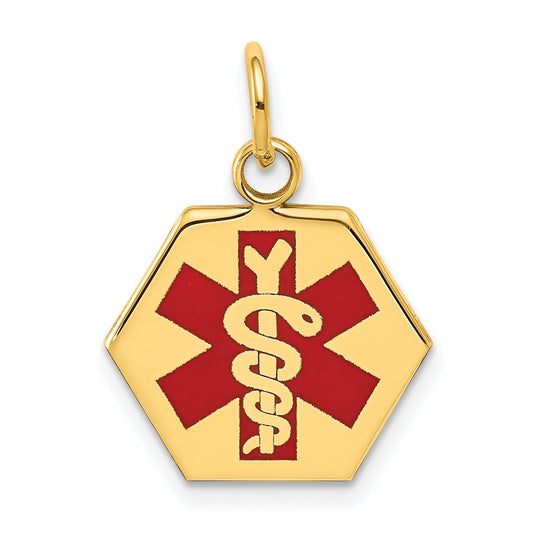 14k Yellow Gold 14k Red Enamel Medical Jewelry Pendant