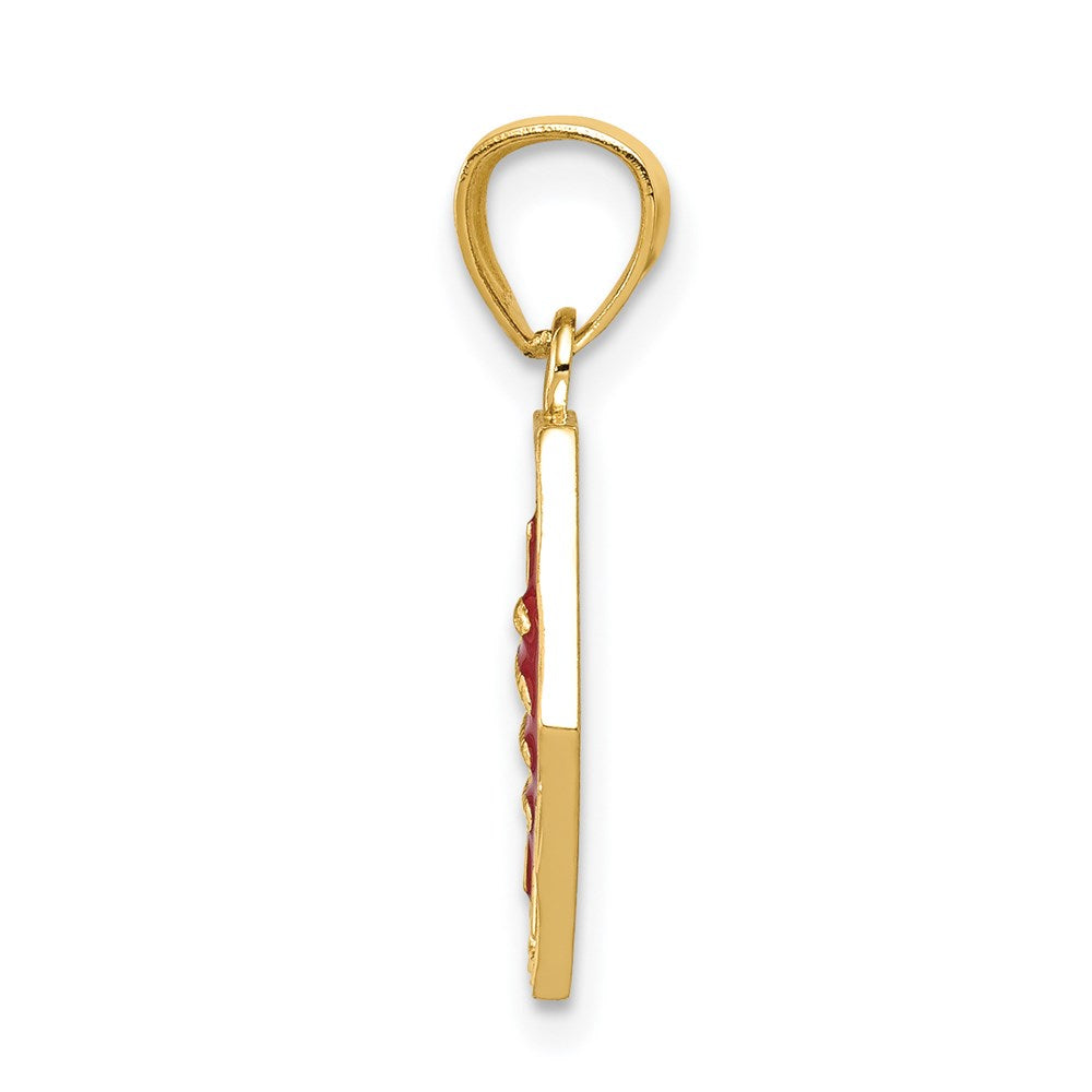 14K Yellow Gold Red Enameled Textured Back Medic Id Pendant