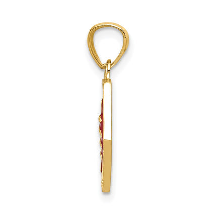 14K Yellow Gold Red Enameled Textured Back Medic Id Pendant