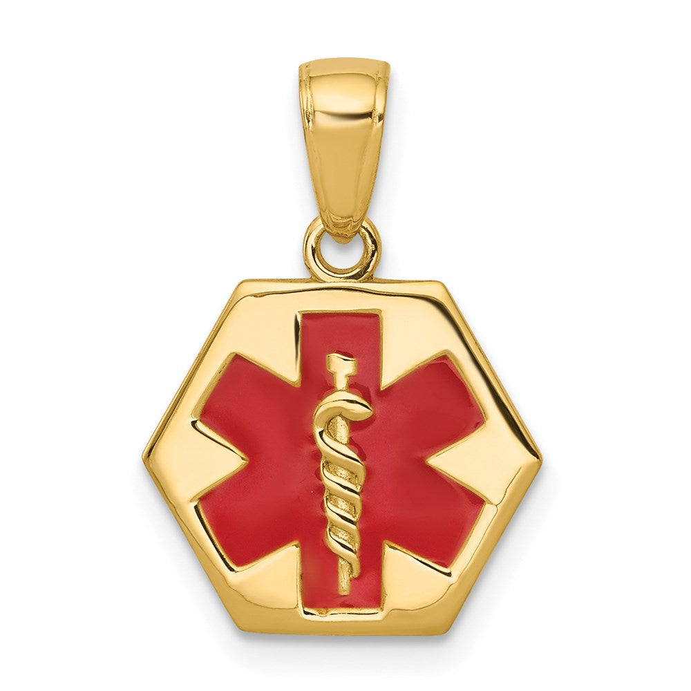 14k Yellow Gold 14k Enameled Textured Back Medical Disk Pendant