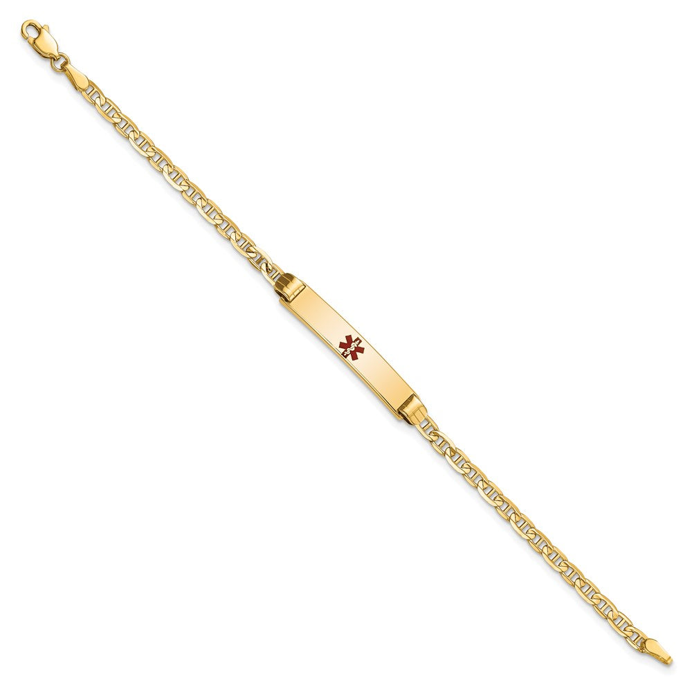 14K Yellow Gold Medical Solid Chain/Solid Plate 26X5mm Centered Red Enamel Anchor Link 6 Inch Baby/Child Id Bracelet