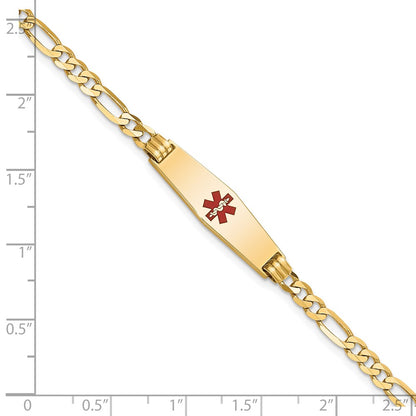 14K Yellow Gold Medical Solid Chain/Solid Plate 24X7mm Soft Diamond Shape Centered Red Enamel Figaro Link 8 Inch Id Bracelet