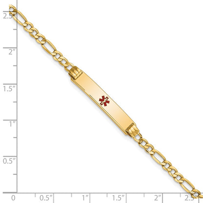 14K Yellow Gold Medical Semi Solid Chain/Solid Plate 26X5mm Centered Red Enamel Figaro Link 8 Inch Id Bracelet