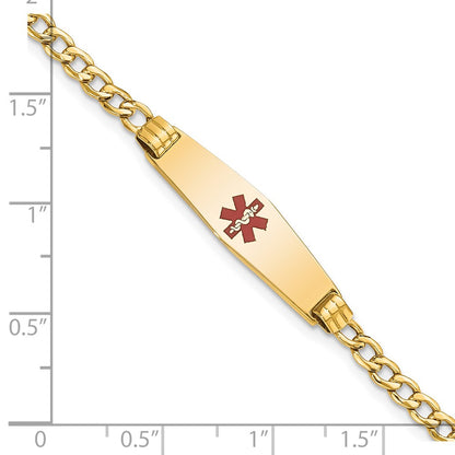 14K Yellow Gold Medical Semi Solid Chain/Solid Plate 26X7mm Soft Diamond Shape Centered Red Enamel Cuban Link 8 Inch Id Bracelet