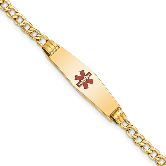 14K Yellow Gold Medical Semi Solid Chain/Solid Plate 26X7mm Soft Diamond Shape Centered Red Enamel Cuban Link 8 Inch Id Bracelet
