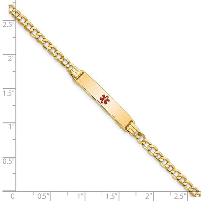14K Yellow Gold Medical Semi Solid Chain/Solid Plate 26X5mm Centered Red Enamel Cuban Link 7 Inch Id Bracelet