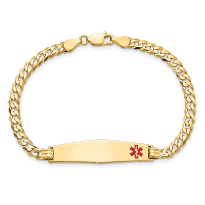 14K Yellow Gold Medical Solid Chain/Solid Plate Soft Diamond Shape 33X8mm Off Center Red Enamel Flat Curb Link 8 Inch Id Bracelet