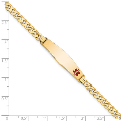 14K Yellow Gold Medical Solid Chain/Solid Plate Soft Diamond Shape 33X8mm Off Center Red Enamel Flat Curb Link 7 Inch Id Bracelet