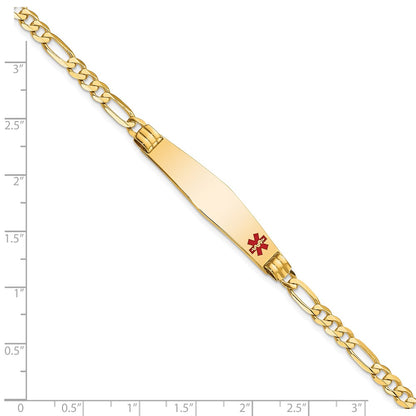 14K Yellow Gold Medical Solid Chain/Solid Plate Soft Diamond Shape 36X9mm Off Center Red Enamel Figaro Link 8 Inch Id Bracelet
