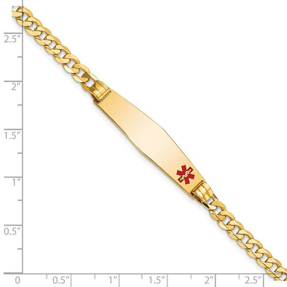 14K Yellow Gold Medical Solid Chain/Solid Plate Soft Diamond Shape 36X9mm Off Center Red Enamel Curb Link 7 Inch Id Bracelet