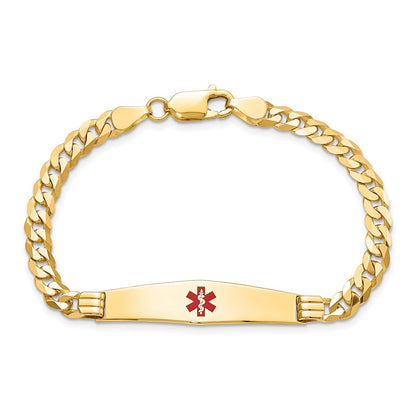 14K Yellow Gold Medical Solid Chain/Solid Plate Soft Diamond Shape 36X9mm Centered Red Enamel Curb Link 7 Inch Id Bracelet
