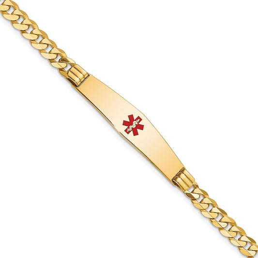 14K Yellow Gold Medical Solid Chain/Solid Plate Soft Diamond Shape 36X9mm Centered Red Enamel Curb Link 7 Inch Id Bracelet