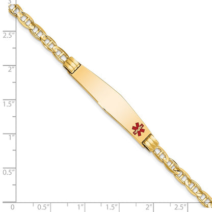 14K Yellow Gold Medical Solid Chain/Solid Plate Soft Diamond Shape 36X9mm Off Center Red Enamel Anchor Link 7 Inch Id Bracelet