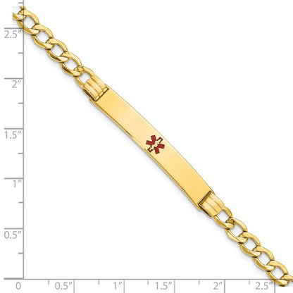 14K Yellow Gold Medical Semi Solid Chain/Solid Plate 37X6mm Centered Red Enamel Cuban Link 7 Inch Id Bracelet