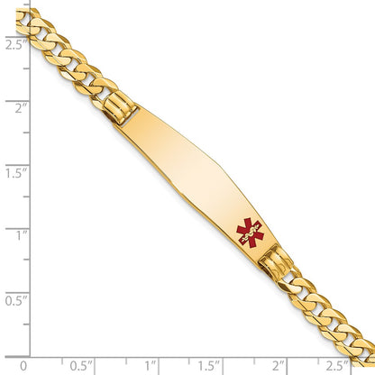 14K Yellow Gold Medical Solid Chain/Solid Plate Soft Diamond Shape 38X9mm Off Center Red Enamel Curb Link 7 Inch Id Bracelet