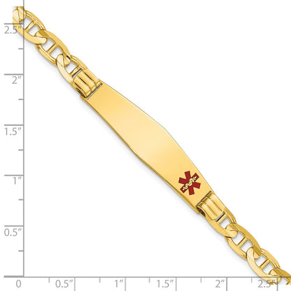 14K Yellow Gold Medical Solid Chain/Solid Plate Soft Diamond Shape 38X9mm Off Center Red Enamel Anchor Link 7 Inch Id Bracelet
