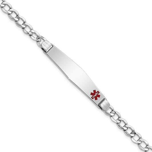 14K White Gold Medical Semi Solid Chain/Solid Plate Soft Diamond Shape 37X9mm Off Center Red Enamel Cuban Link 8 Inch Id Bracelet