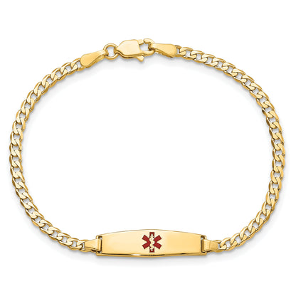 14K Yellow Gold Medical Solid Chain/Solid Plate 20X5mm Soft Diamond Shape Centered Red Enamel Curb Link 6 Inch Baby/Child Id Bracelet