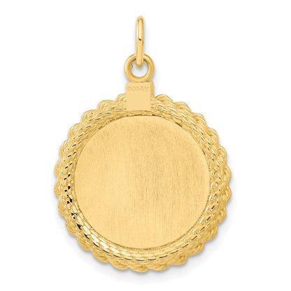 14k Yellow Gold Plain .013 Gauge Circular Engravable Disc with Rope Charm