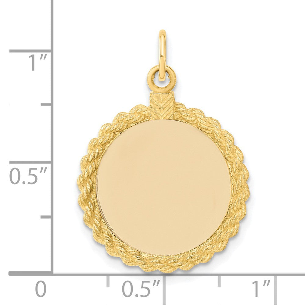 14k Yellow Gold Plain .013 Gauge Circular Engravable Disc with Rope Charm