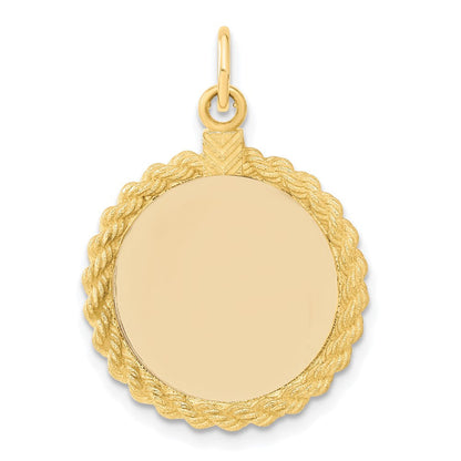 14k Yellow Gold Plain .013 Gauge Circular Engravable Disc with Rope Charm