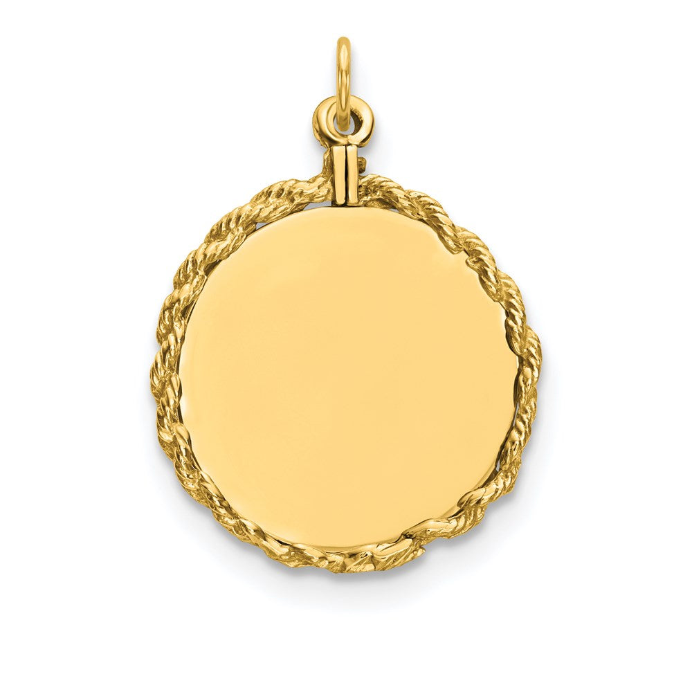 14k Yellow Gold Plain .013 Gauge Circular Engravable Disc with Rope Charm