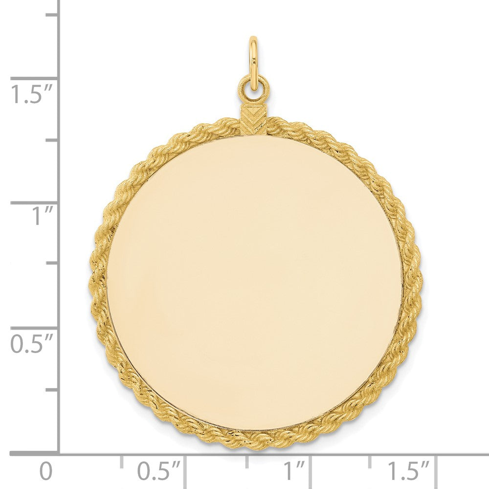 14k Yellow Gold Plain .013 Gauge Circular Engravable Disc with Rope Charm