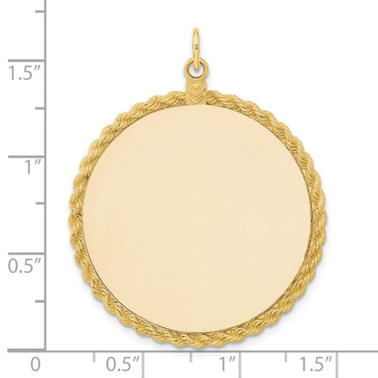 14k Yellow Gold Plain .013 Gauge Circular Engravable Disc with Rope Charm