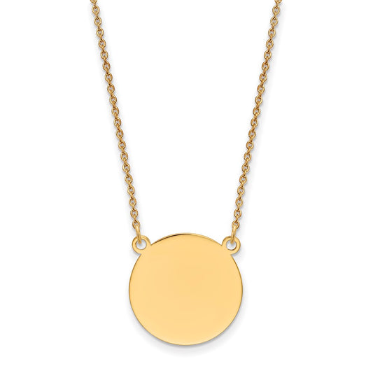 14K Yellow Gold Plain .027 Gauge Circular Engravable Disc 18In Necklace