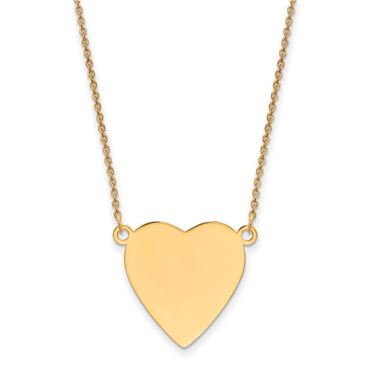 14K Yellow Gold Plain .018 Gauge Heart Engravable Disc 18In Necklace