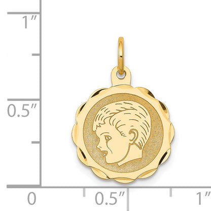 14k Yellow Gold 14k Boy Head on .013 Gauge Engravable Scalloped Disc Charm