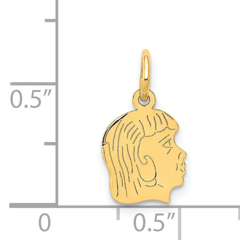 14k Yellow Gold 14k .011 Depth Engravable Girl Head Charm