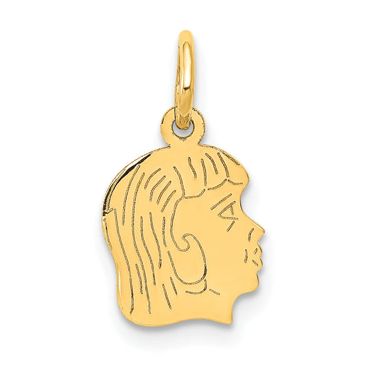 14k Yellow Gold 14k .011 Depth Engravable Girl Head Charm