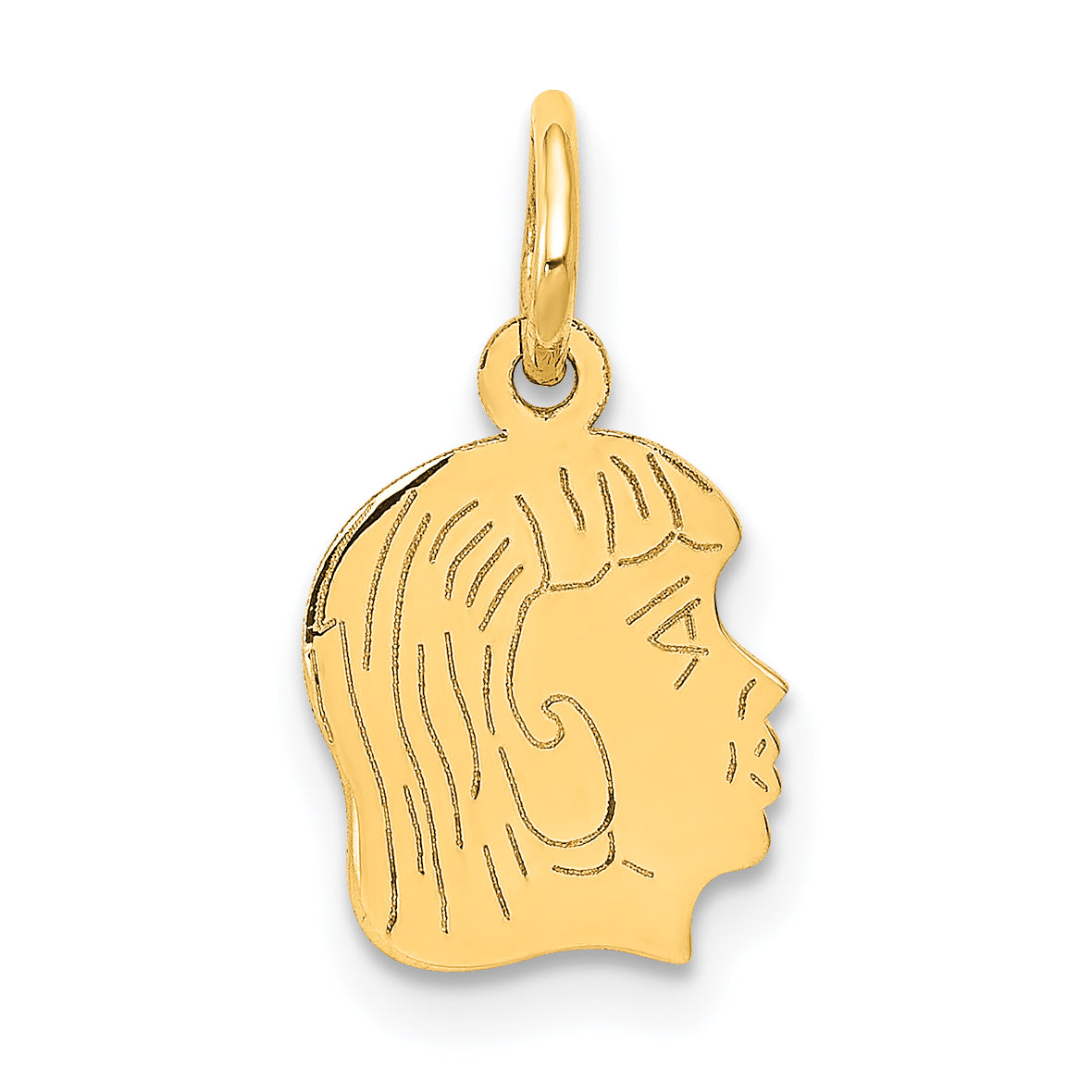 14k Yellow Gold 14k .018 Depth Engravable Girl Head Charm