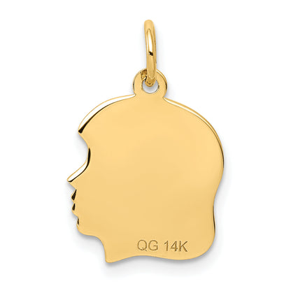 14k Yellow Gold 14k .013 Depth Engravable Girl Head Charm