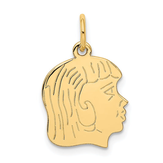 14k Yellow Gold 14k .013 Depth Engravable Girl Head Charm